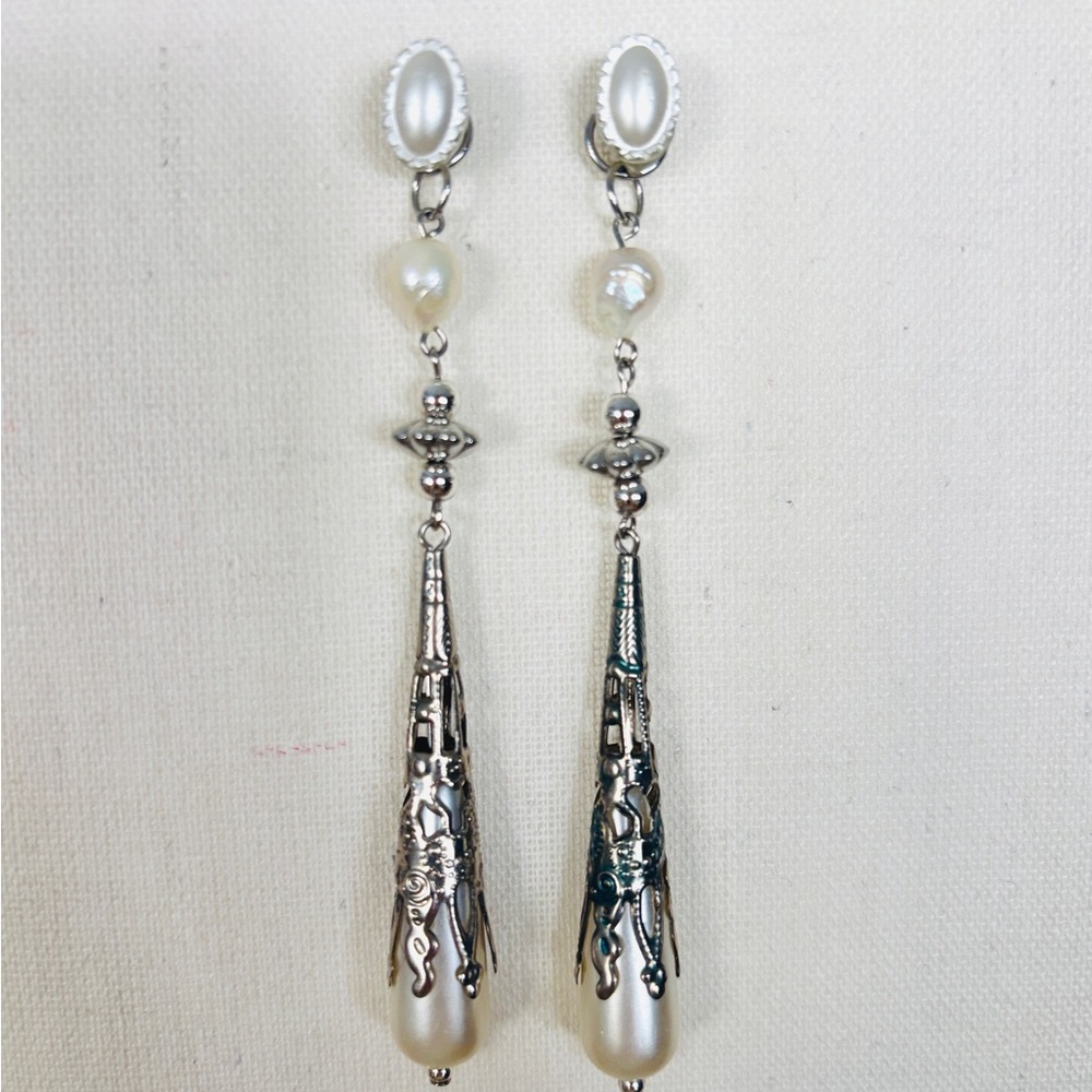 Elegant Silver and Pearl Drop Earrings